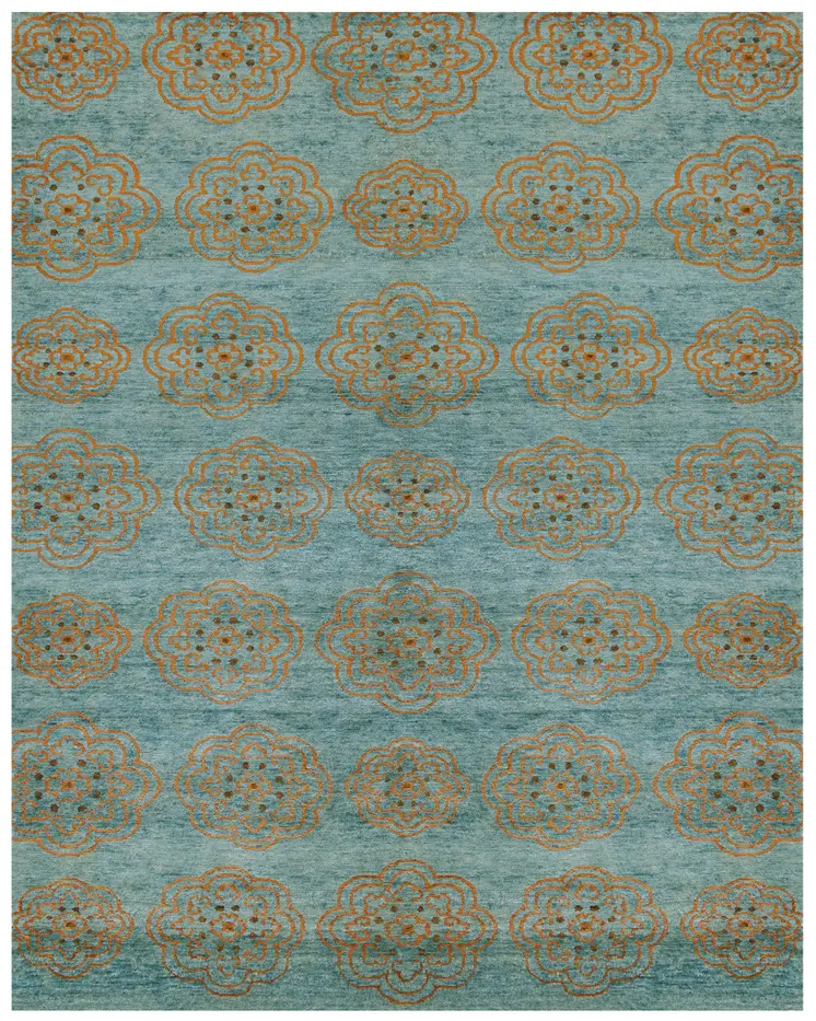 2' X 3' Green and Brown Floral Hand Knotted Worn Faded Area Rug