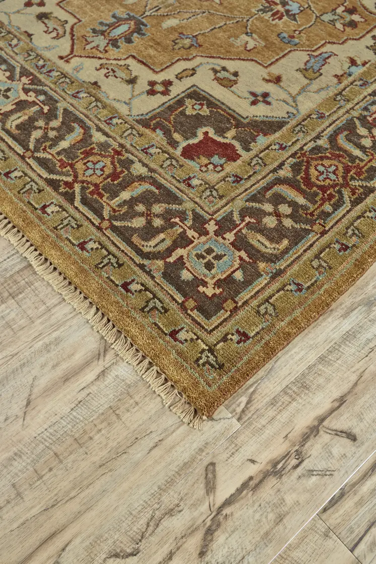 2' X 3' Tan Brown and Gold Wool Oriental Hand Knotted Area Rug