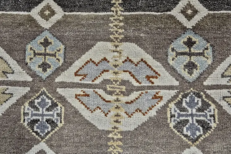2' X 3' Blue Brown and Gray Wool Southwestern Hand Knotted Area Rug