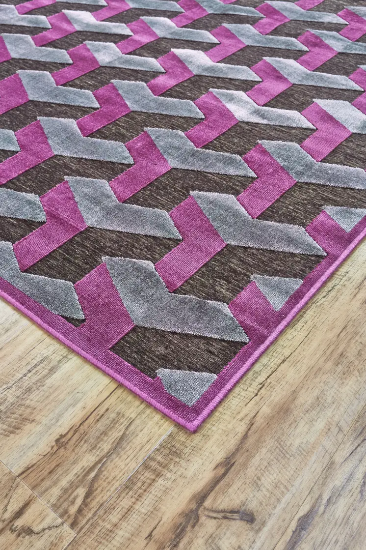 2' X 4' Purple Brown and Gray Geometric Power Loom Area Rug