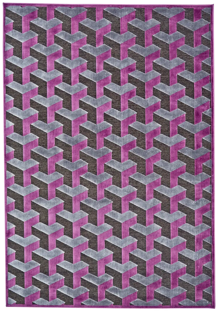 2' X 4' Purple Brown and Gray Geometric Power Loom Area Rug