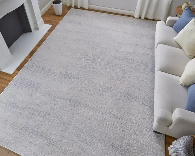 2' X 3' Ivory and Silver Abstract Power Loom Worn Faded Area Rug