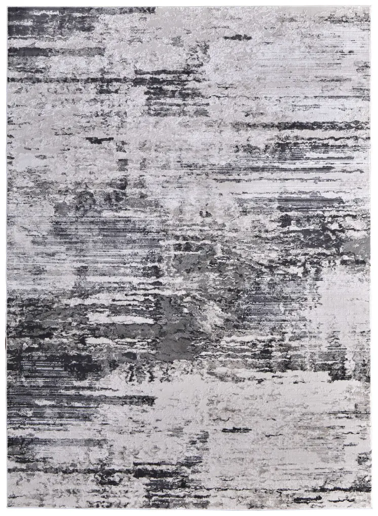 2' X 3' Ivory and Gray Abstract Power Loom Worn Faded Area Rug