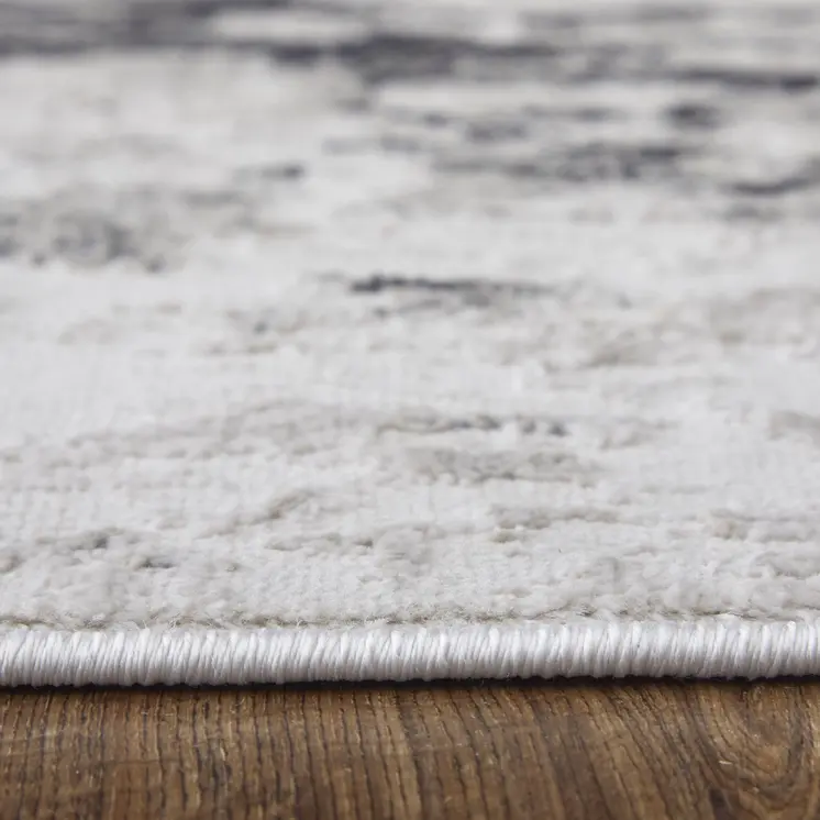 2' X 3' Ivory and Gray Abstract Power Loom Worn Faded Area Rug