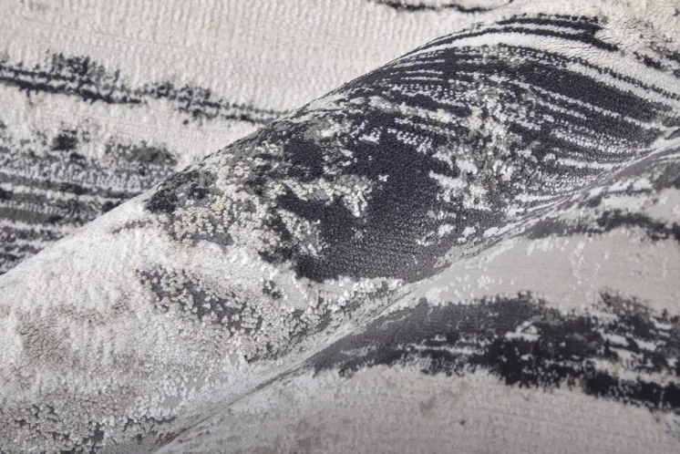 2' X 3' Ivory and Gray Abstract Power Loom Worn Faded Area Rug