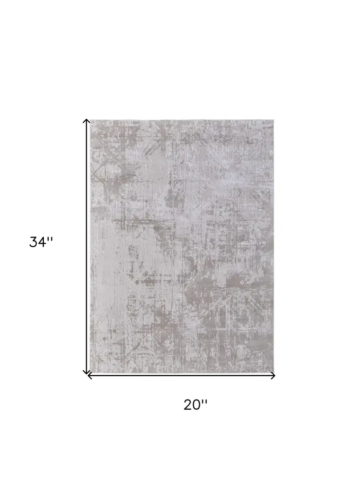 2' X 3' Ivory and Silver Abstract Power Loom Worn Faded Area Rug