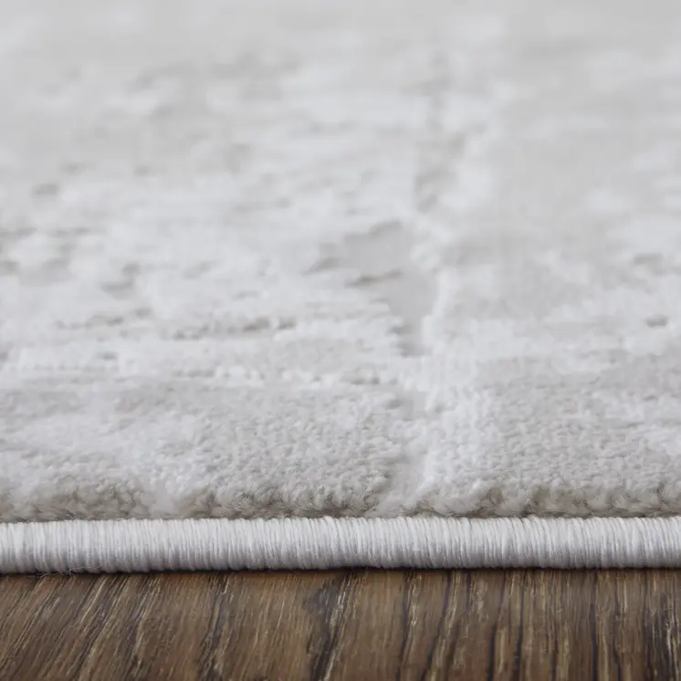 2' X 3' Ivory and Silver Abstract Power Loom Worn Faded Area Rug