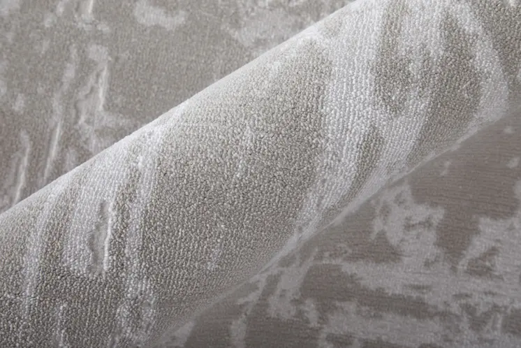 2' X 3' Ivory and Silver Abstract Power Loom Worn Faded Area Rug