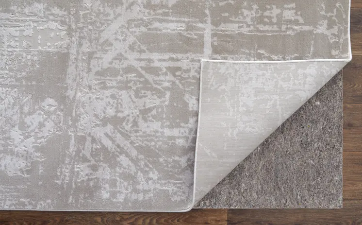 2' X 3' Ivory and Silver Abstract Power Loom Worn Faded Area Rug