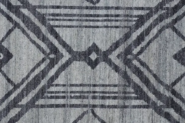 2' X 3' Gray and Blue Wool Geometric Hand Knotted Area Rug