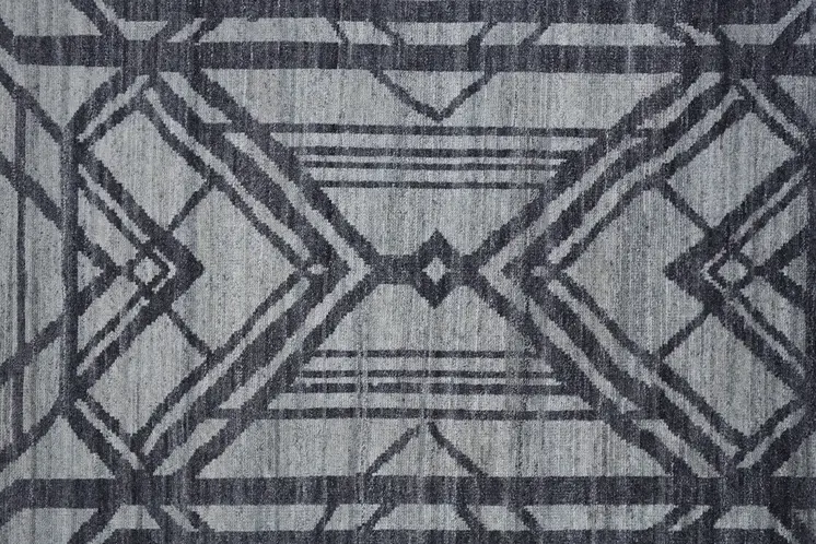 2' X 3' Gray and Blue Wool Geometric Hand Knotted Area Rug