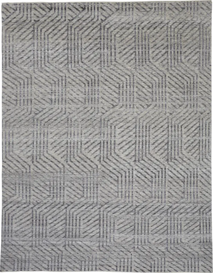 2' X 3' Tan and Gray Wool Geometric Hand Knotted Area Rug