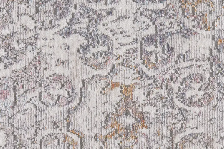 2' X 3' Gray and Orange Abstract Power Loom Worn Faded Area Rug With Fringe