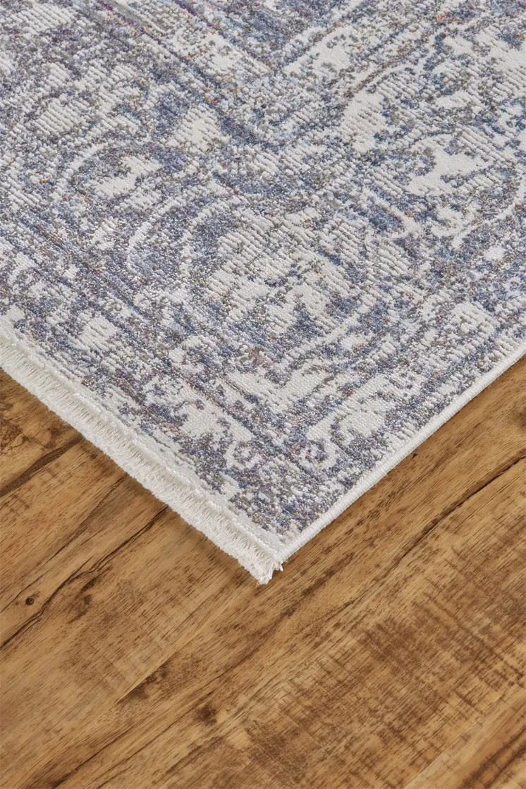 2' X 3' Gray and Orange Abstract Power Loom Worn Faded Area Rug With Fringe