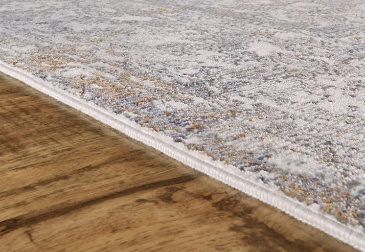 2' X 3' Gray and Orange Abstract Power Loom Worn Faded Area Rug With Fringe
