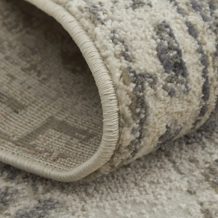 2' X 3' Gray Ivory and Taupe Abstract Power Loom Worn Faded Area Rug