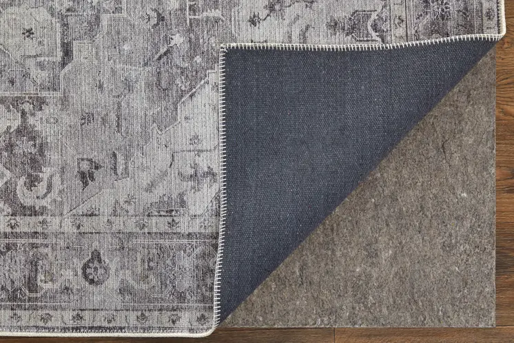 2' X 3' Gray and Ivory Oriental Power Loom Worn Faded Washable Area Rug