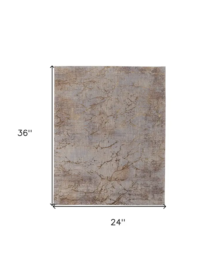 2' X 3' Tan Brown and Taupe Abstract Power Loom Area Rug