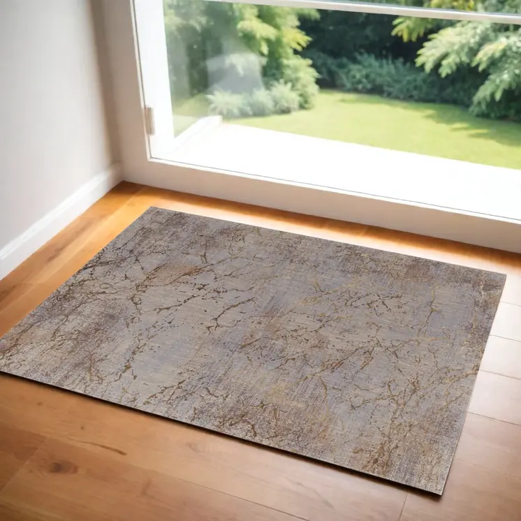 2' X 3' Tan Brown and Taupe Abstract Power Loom Area Rug