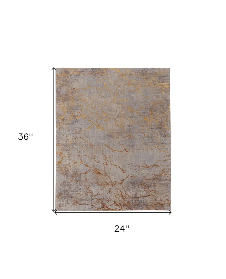2' X 3' Gold Brown and Gray Abstract Power Loom Area Rug