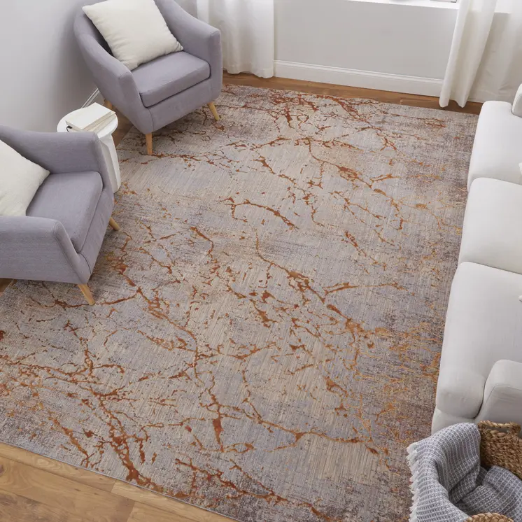 2' X 3' Gold Brown and Gray Abstract Power Loom Area Rug