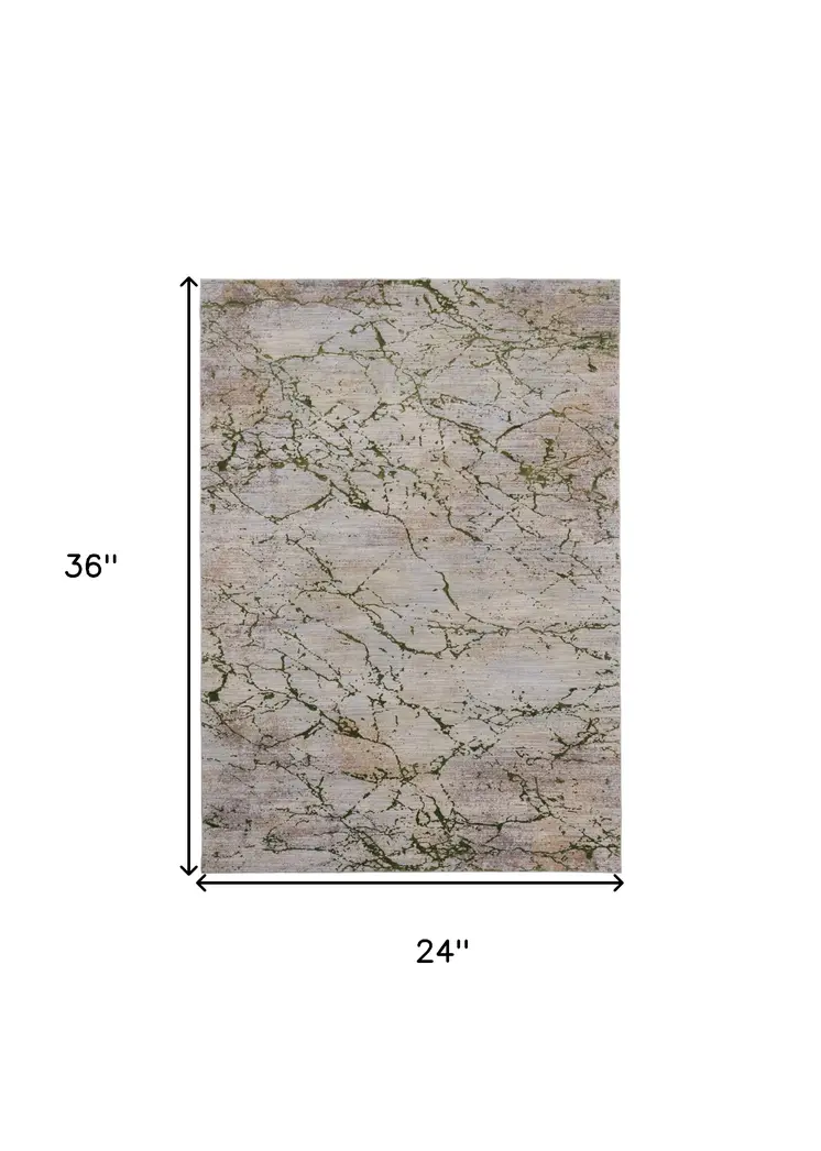 2' X 3' Taupe Green and Tan Abstract Power Loom Area Rug
