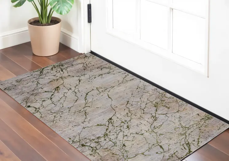 2' X 3' Taupe Green and Tan Abstract Power Loom Area Rug