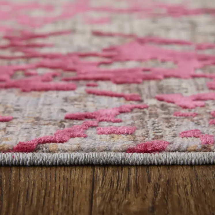 2' X 3' Pink Gray and Taupe Abstract Power Loom Area Rug