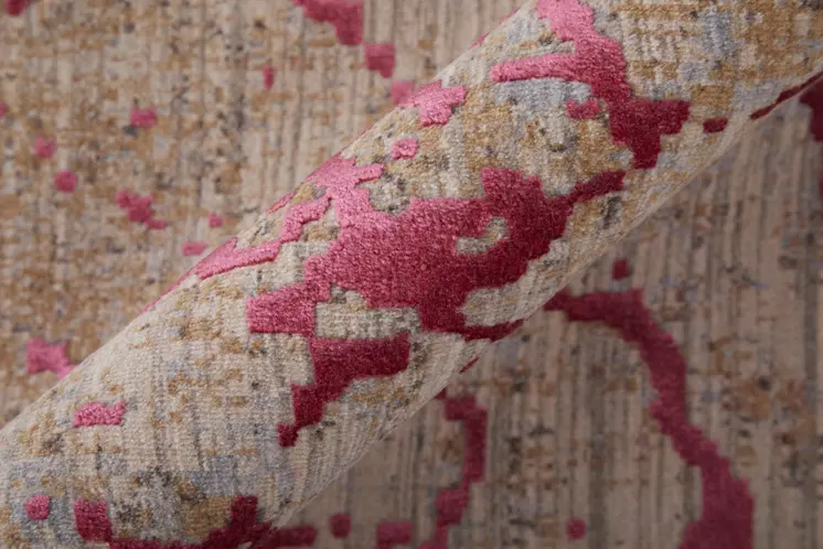 2' X 3' Pink Gray and Taupe Abstract Power Loom Area Rug