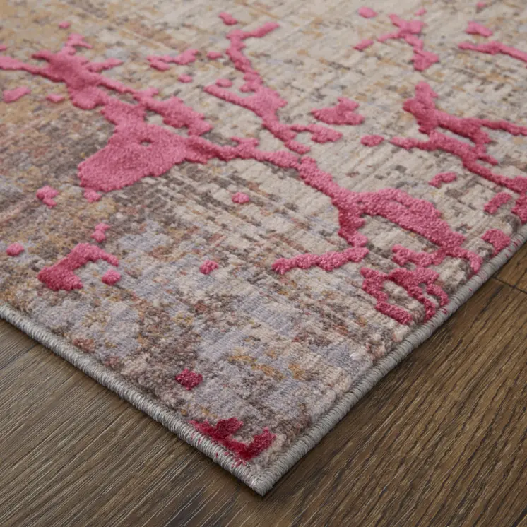 2' X 3' Pink Gray and Taupe Abstract Power Loom Area Rug