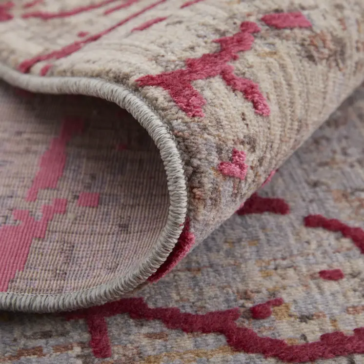 2' X 3' Pink Gray and Taupe Abstract Power Loom Area Rug