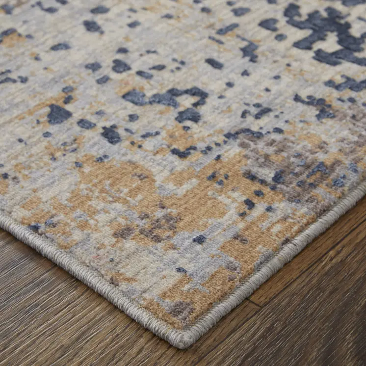 2' X 3' Blue Brown and Gray Abstract Power Loom Area Rug