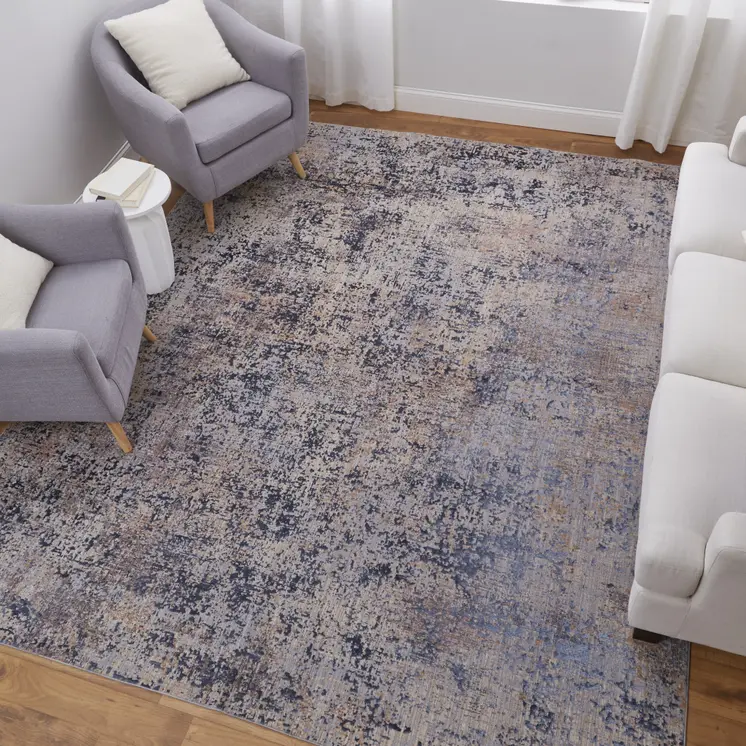 2' X 3' Blue Brown and Gray Abstract Power Loom Area Rug