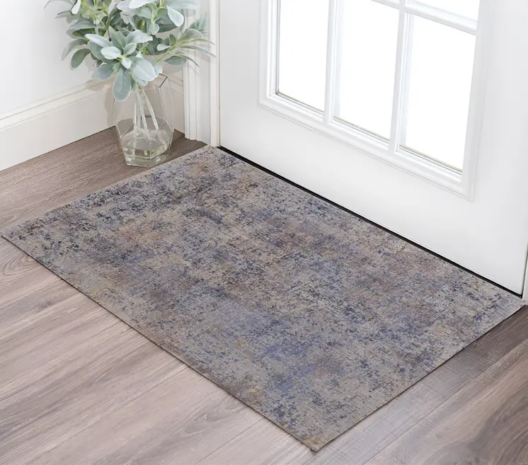 2' X 3' Blue Brown and Gray Abstract Power Loom Area Rug