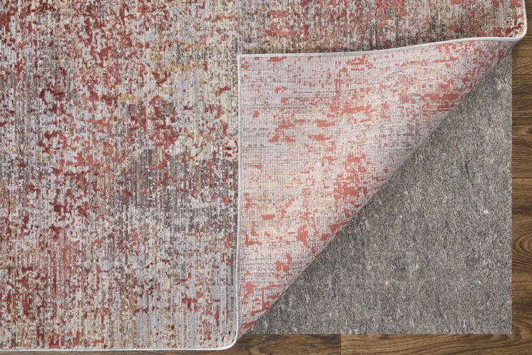 2' X 3' Red Gray and Pink Abstract Power Loom Area Rug