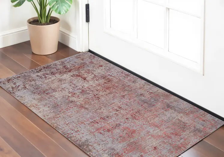 2' X 3' Red Gray and Pink Abstract Power Loom Area Rug