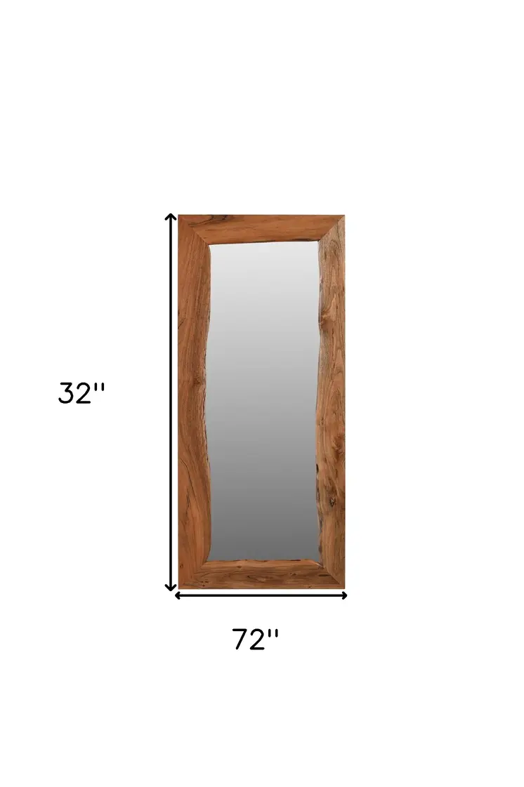 32" Brown Live Edge Solid Wood Full Length Hanging Mirror