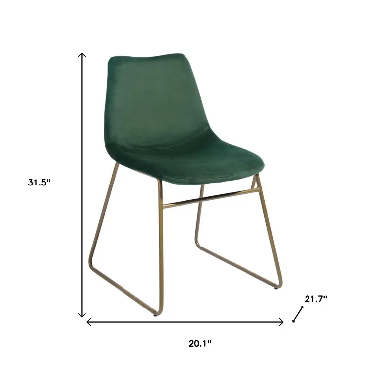 Set of Two Dark Green and Gold Upholstered Velvet Dining Side Chairs