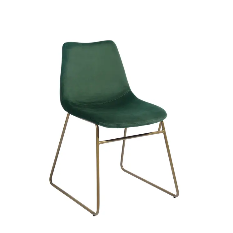 Set of Two Dark Green and Gold Upholstered Velvet Dining Side Chairs