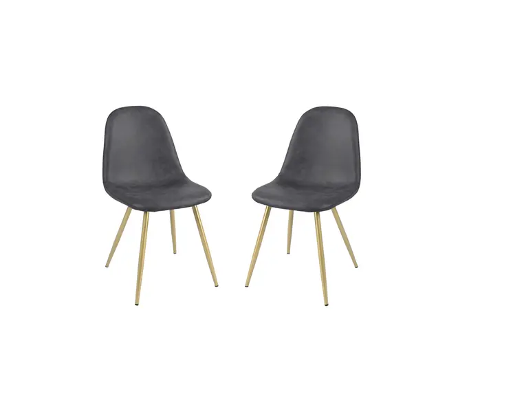 Set of Two Black and Gold Upholstered Faux Leather Dining Side Chairs