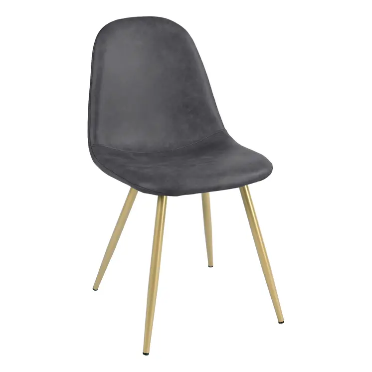 Set of Two Black and Gold Upholstered Faux Leather Dining Side Chairs