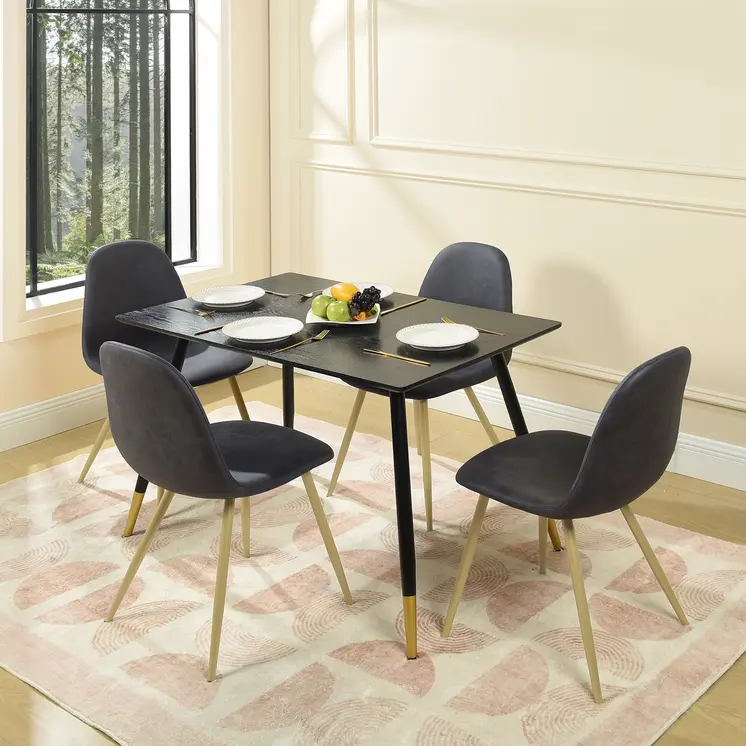 Set of Two Black and Gold Upholstered Faux Leather Dining Side Chairs