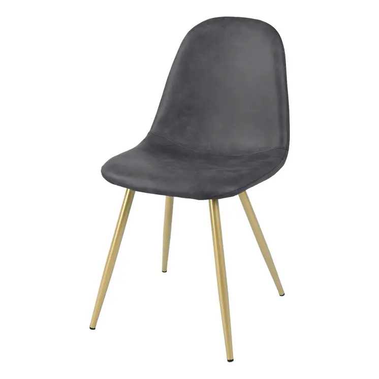 Set of Two Black and Gold Upholstered Faux Leather Dining Side Chairs
