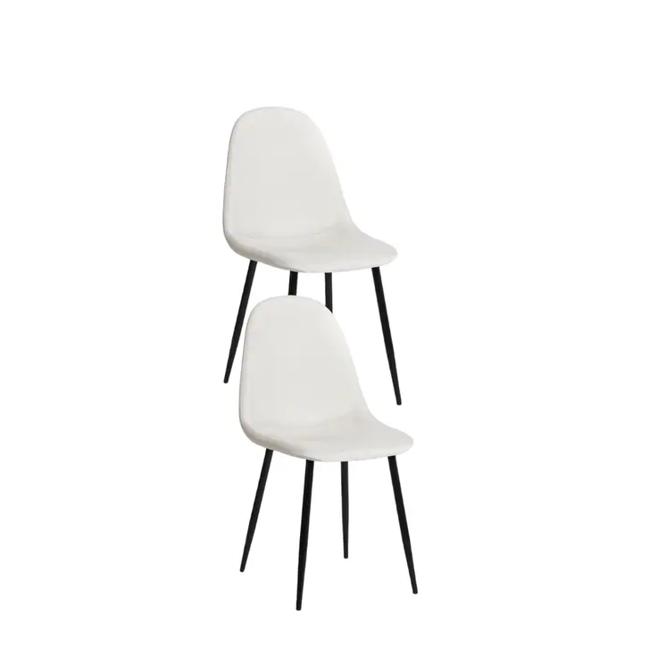 Set of Four Beige and Black Upholstered Fabric Dining Side Chairs