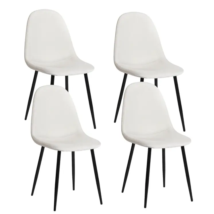 Set of Four Beige and Black Upholstered Fabric Dining Side Chairs