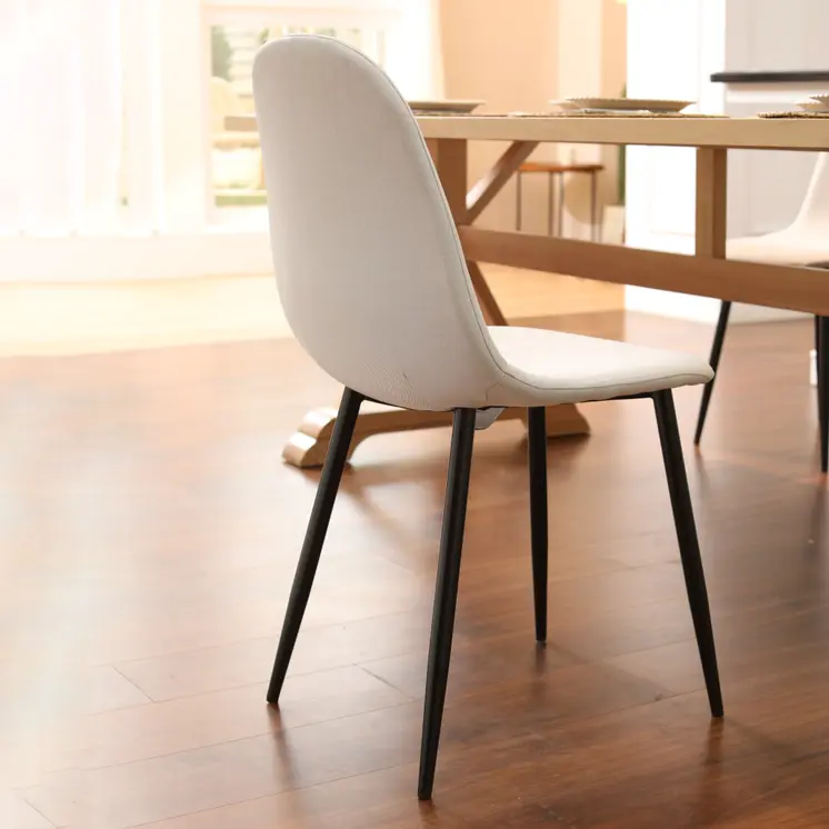 Set of Four Beige and Black Upholstered Fabric Dining Side Chairs