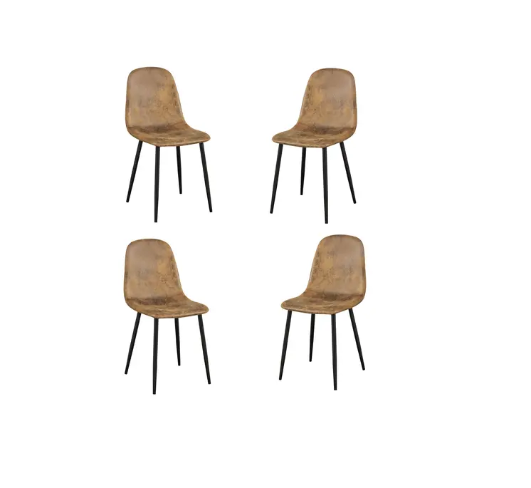 Set of Four Brown and Black Upholstered Suede Dining Side Chairs