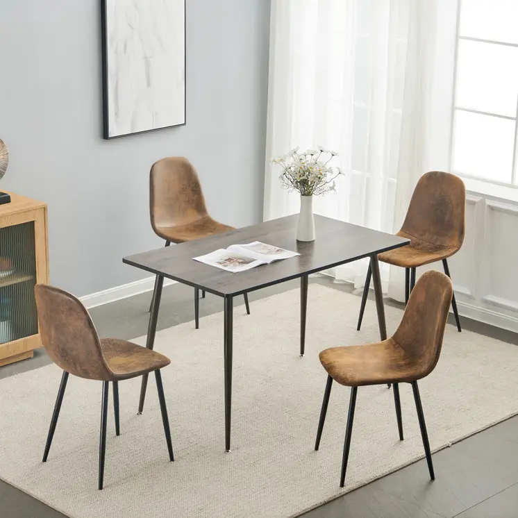 Set of Four Brown and Black Upholstered Suede Dining Side Chairs
