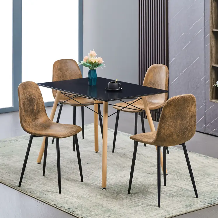 Set of Four Brown and Black Upholstered Suede Dining Side Chairs