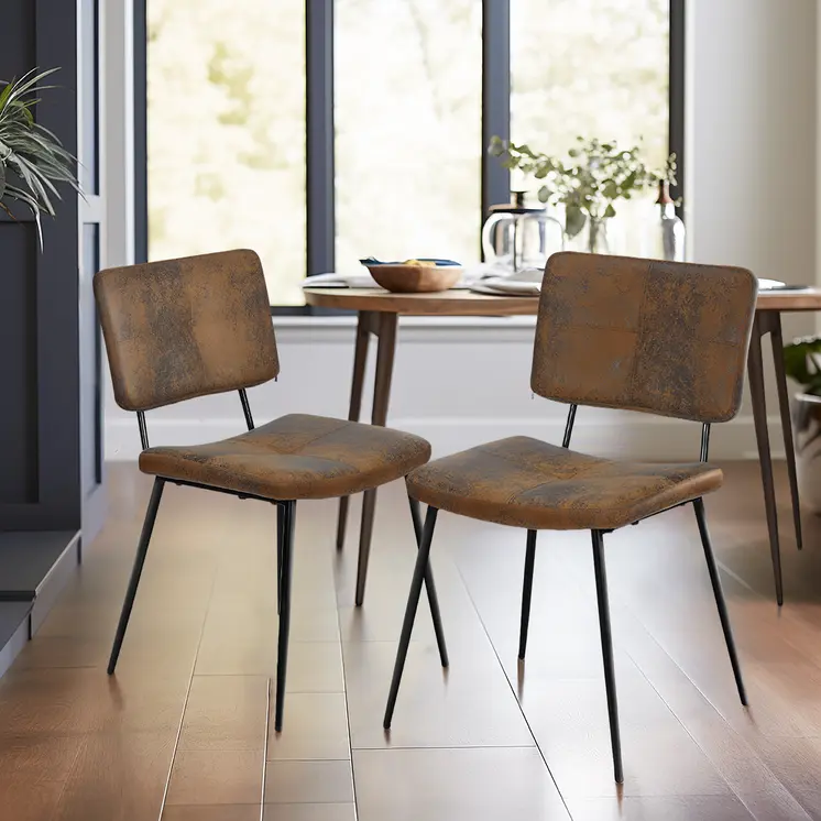 Set of Two Brown and Black Upholstered Suede Dining Side Chairs